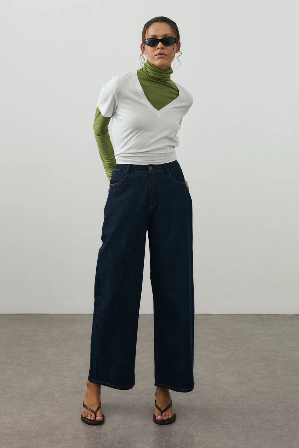 Ankle-Length Relaxed-Fit Denim Pants Dark Blue
