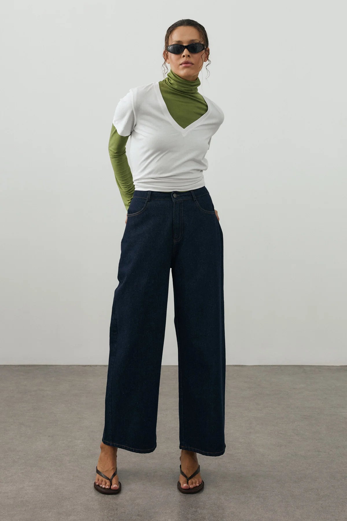Ankle-Length Relaxed-Fit Denim Pants Dark Blue