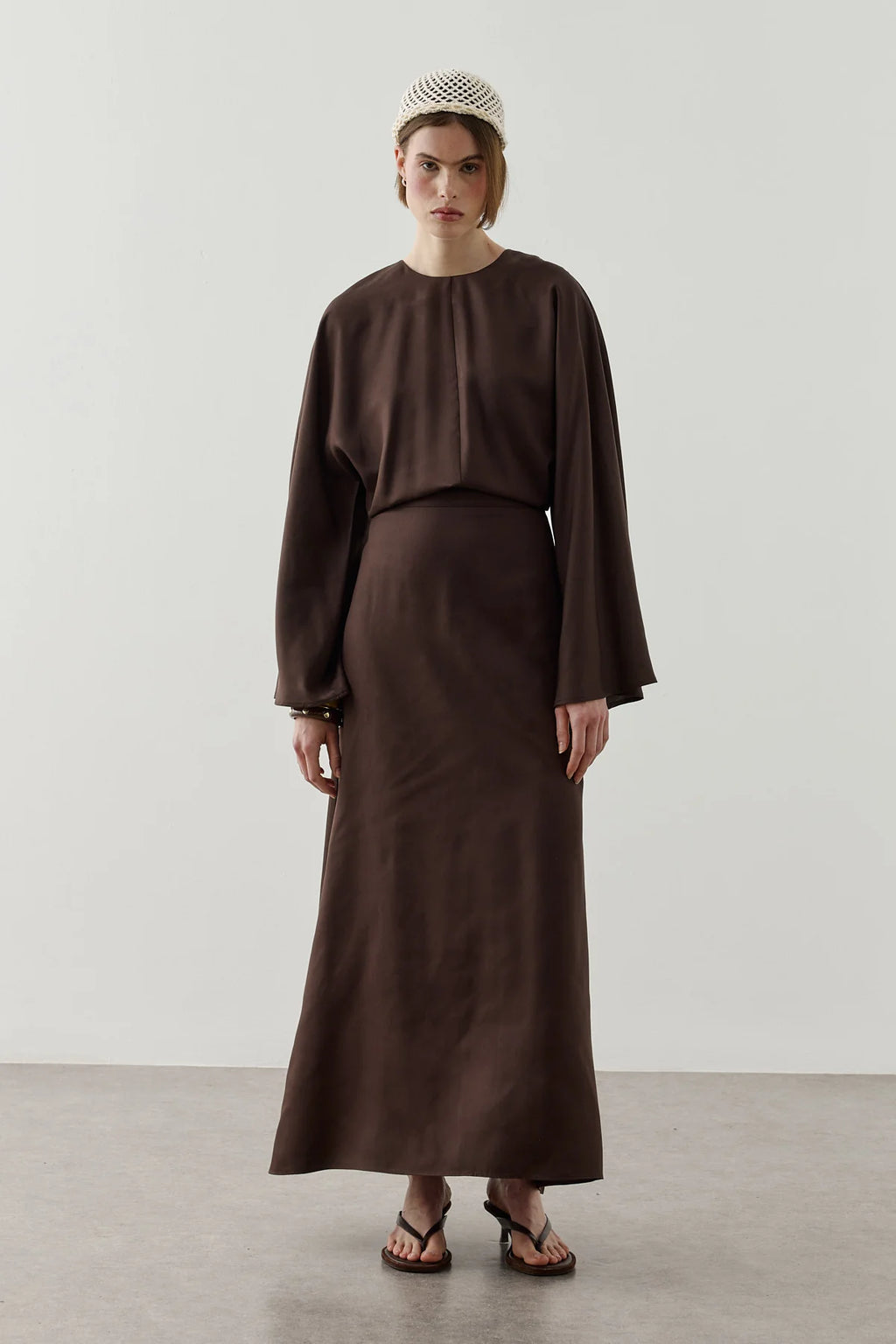 Back Tie Tencel Dress Brown