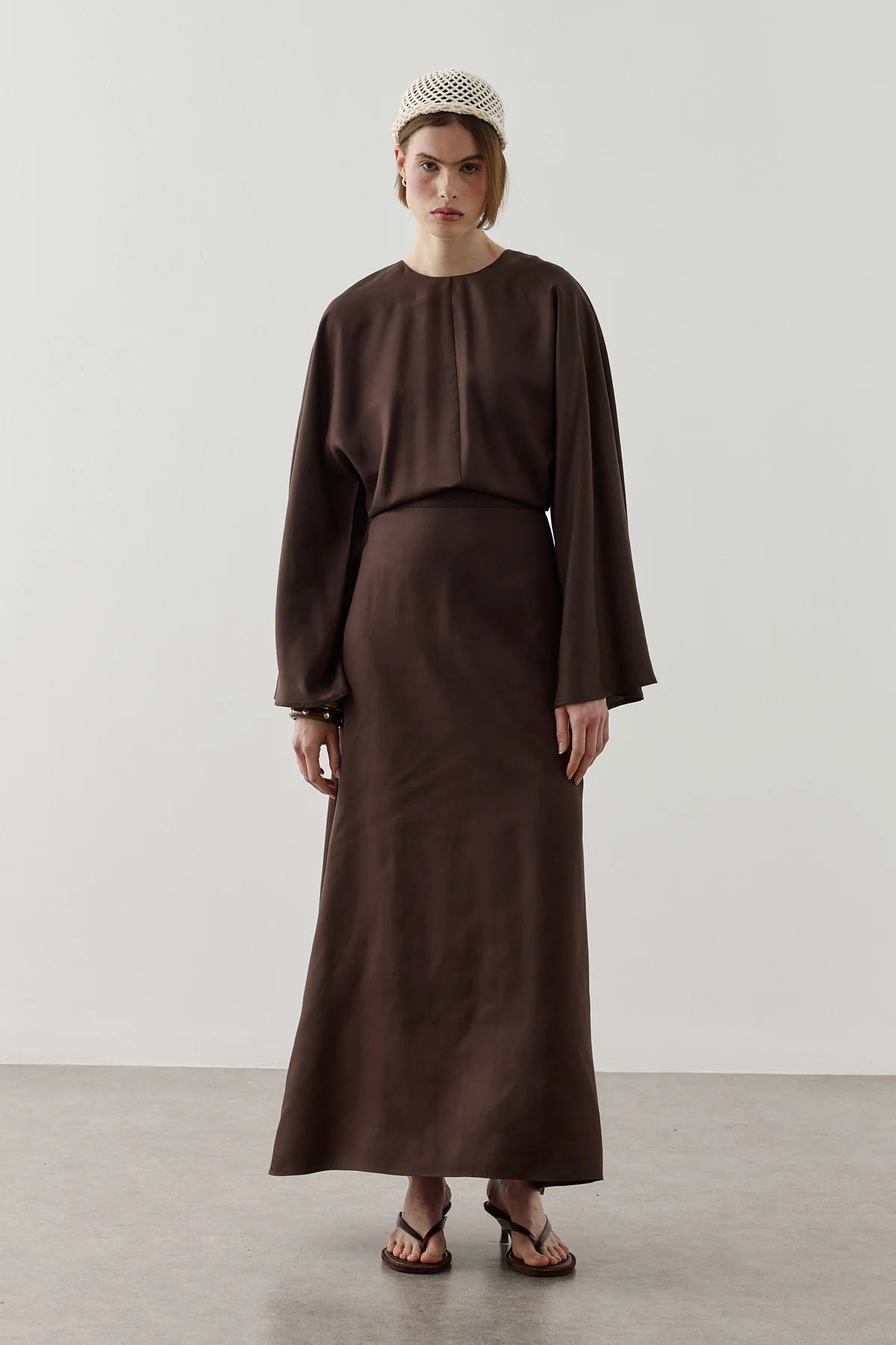 Back Tie Tencel Dress Brown