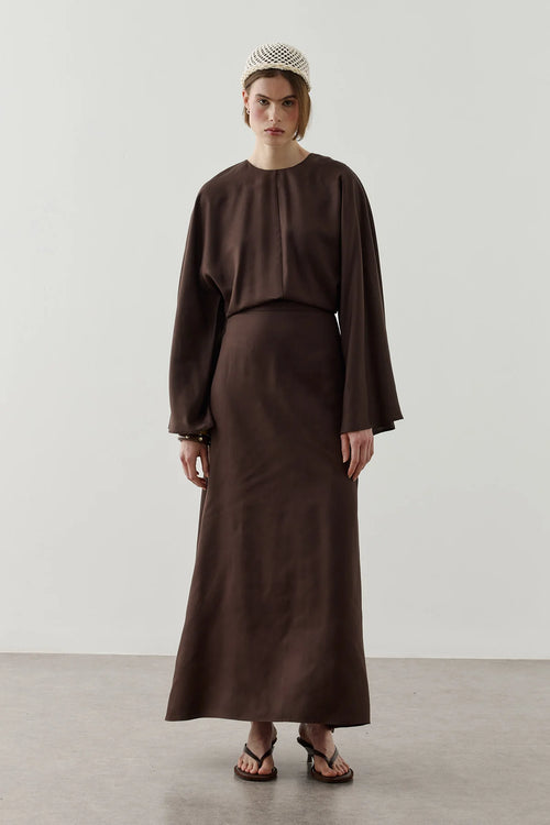 Back Tie Tencel Dress Brown