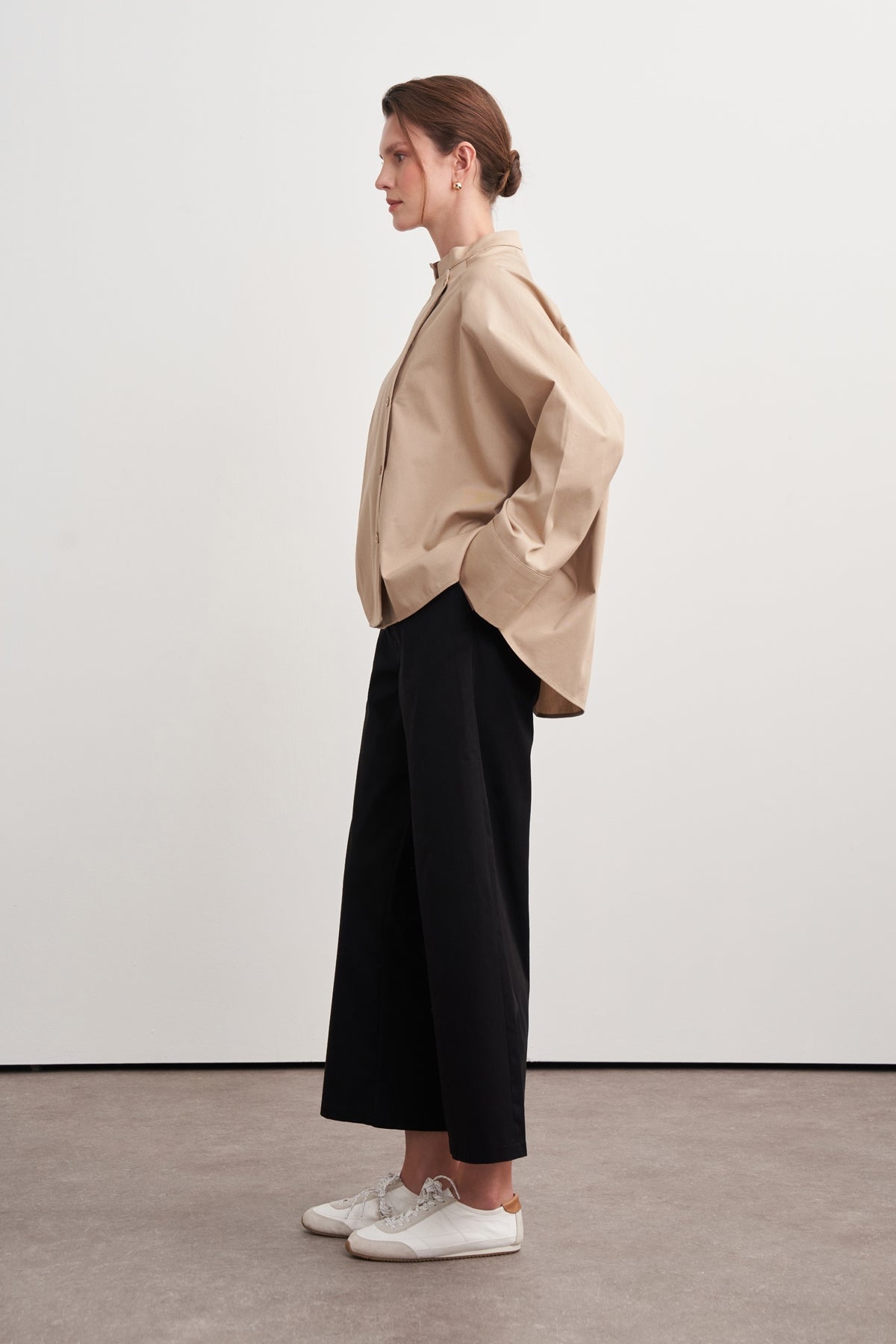 Gabardine Stand-Collar Trench Shirt Camel