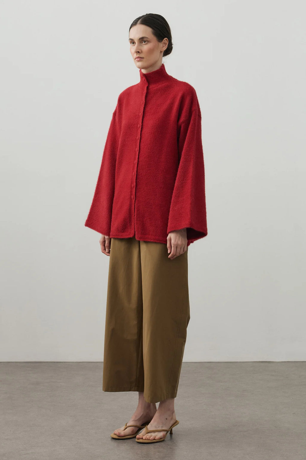 Multi-Button Soft Cardigan Red