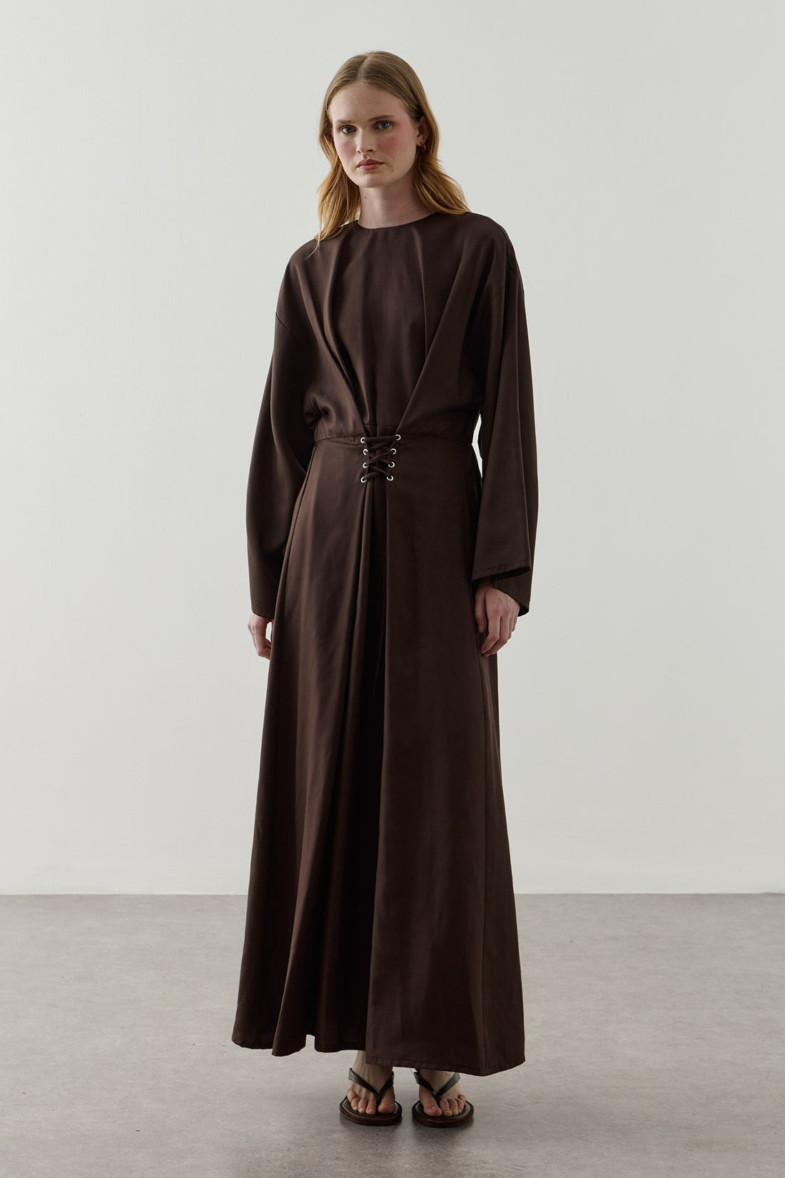 Eyelet-Detail Tencel Dress Brown