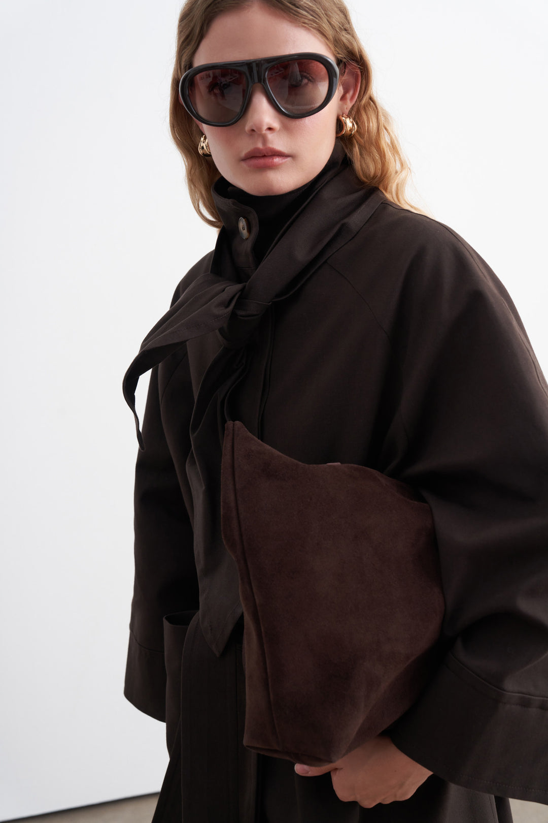 Premium Shawl-Detail Trench Coat Dark Brown