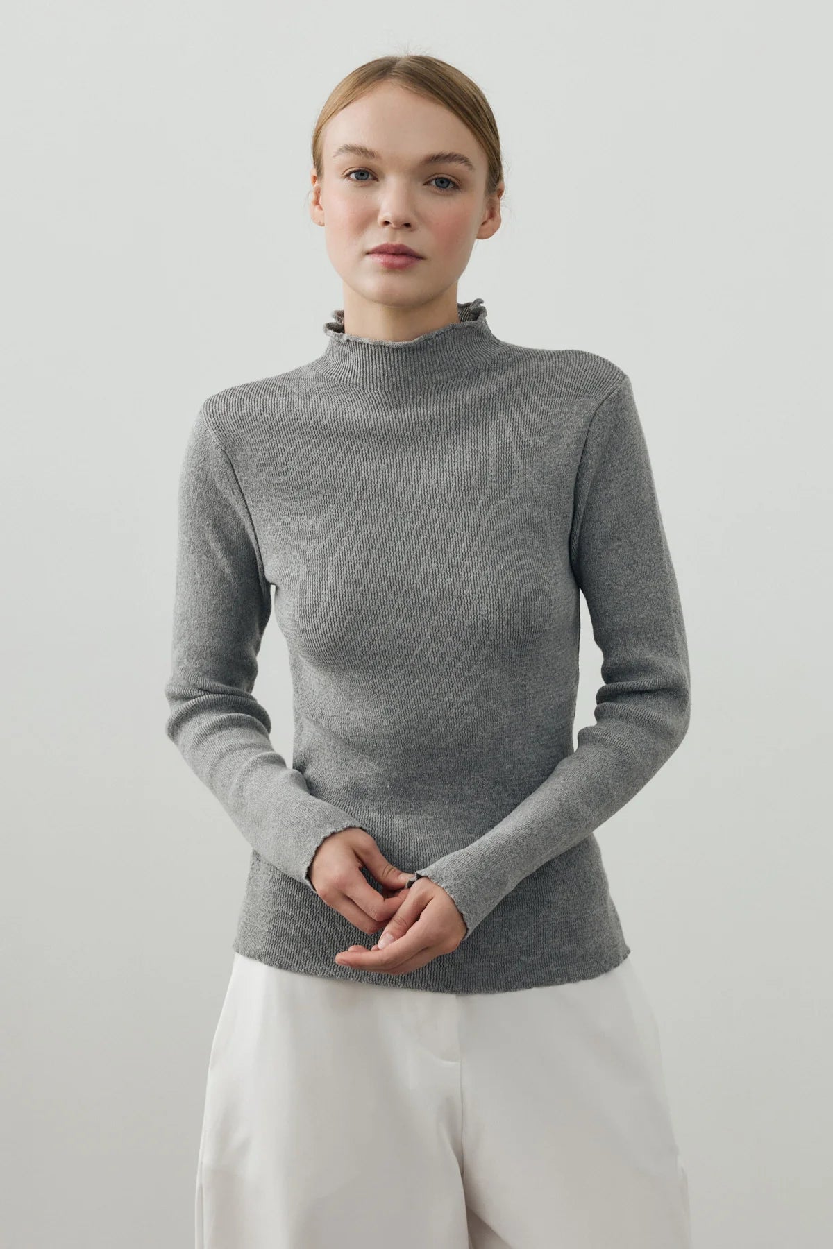 Fine-Ribbed Cotton Knit Bodysuit Gray