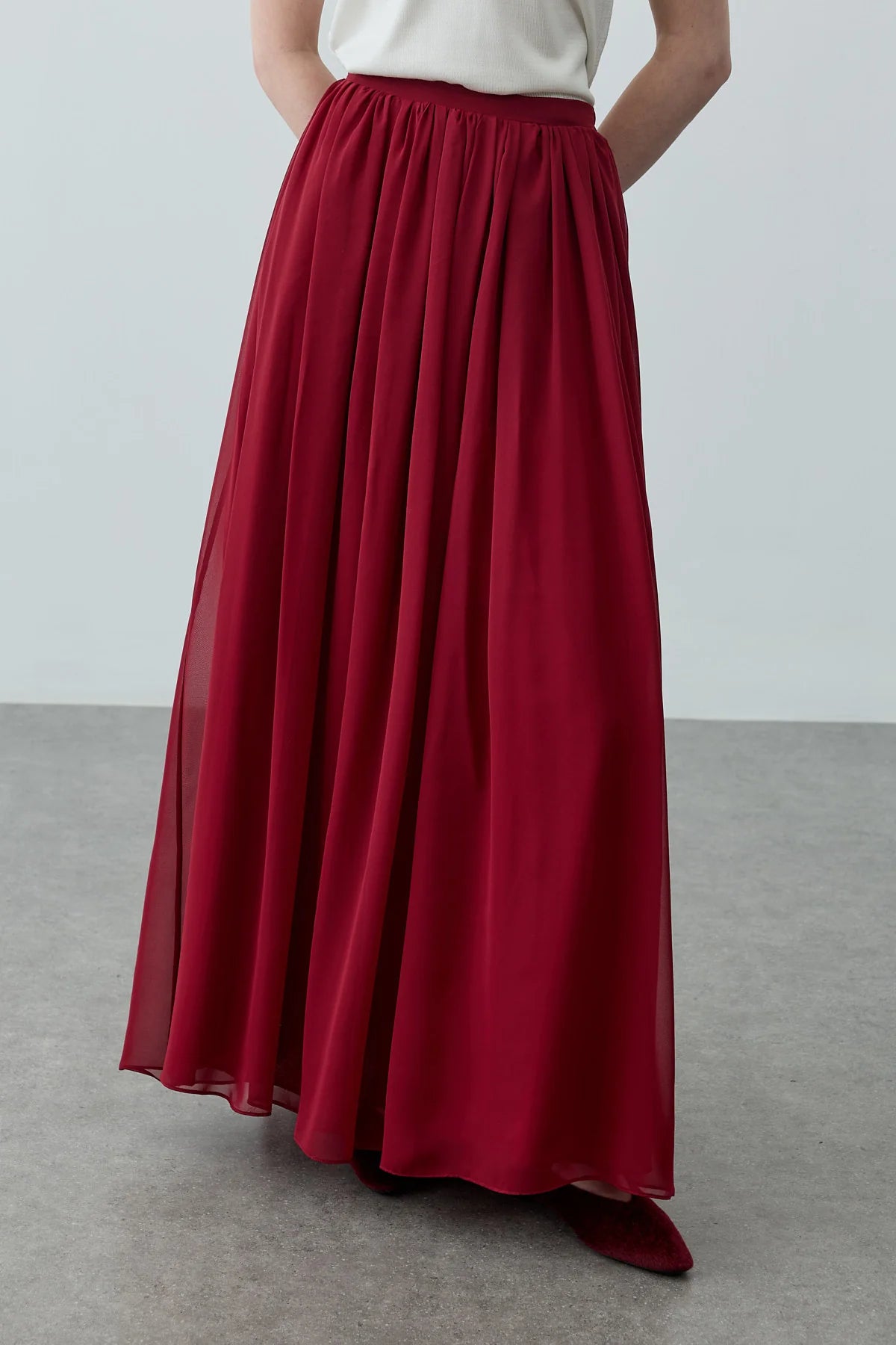 Gathered Draped Maxi Skirt Red