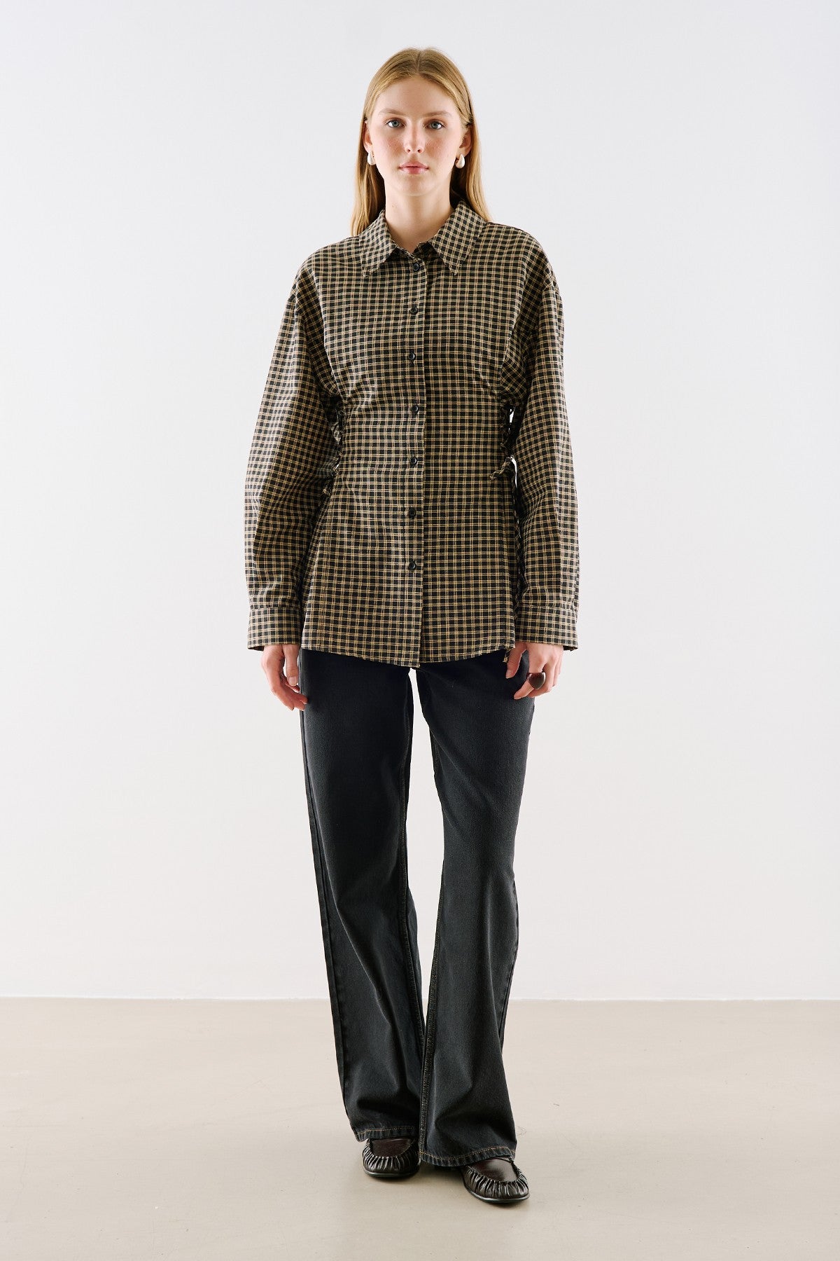 Waist-Tie Detail Shirt Plaid