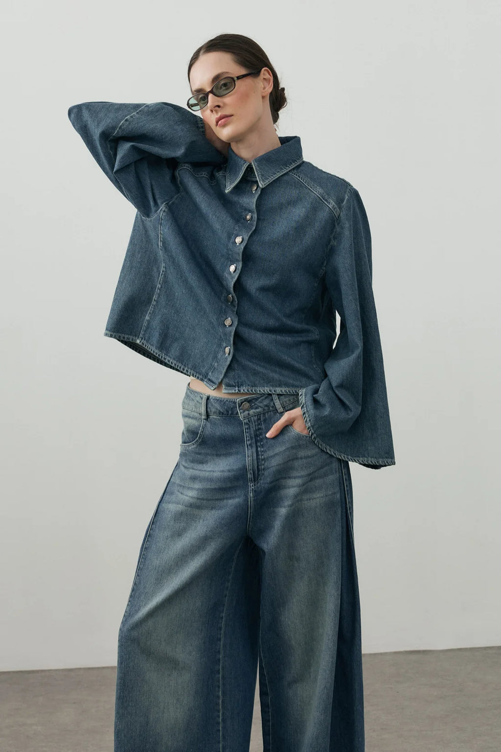 Wide-Sleeve Denim Shirt