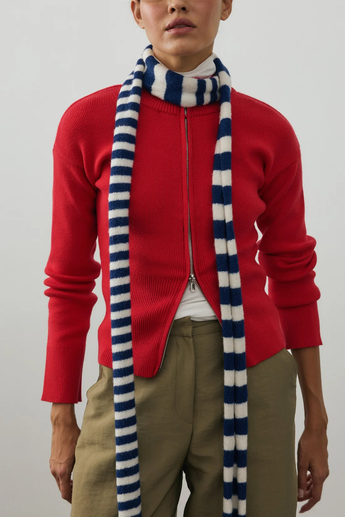 Striped Slim Scarf Royal Blue And White