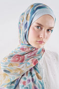 Floral Whimsy Ramie Viscose Shawl Soft Blue