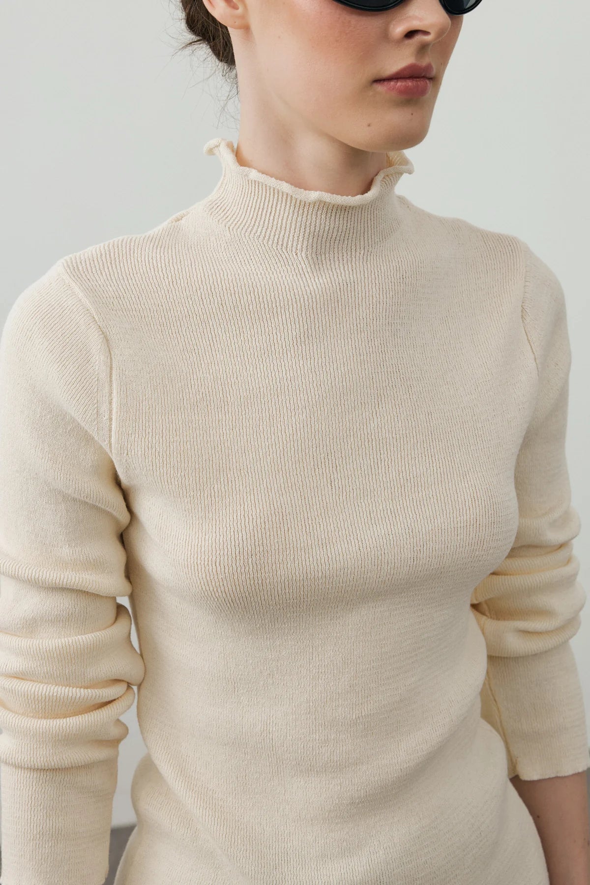 Fine-Ribbed Cotton Knit Bodysuit Cream