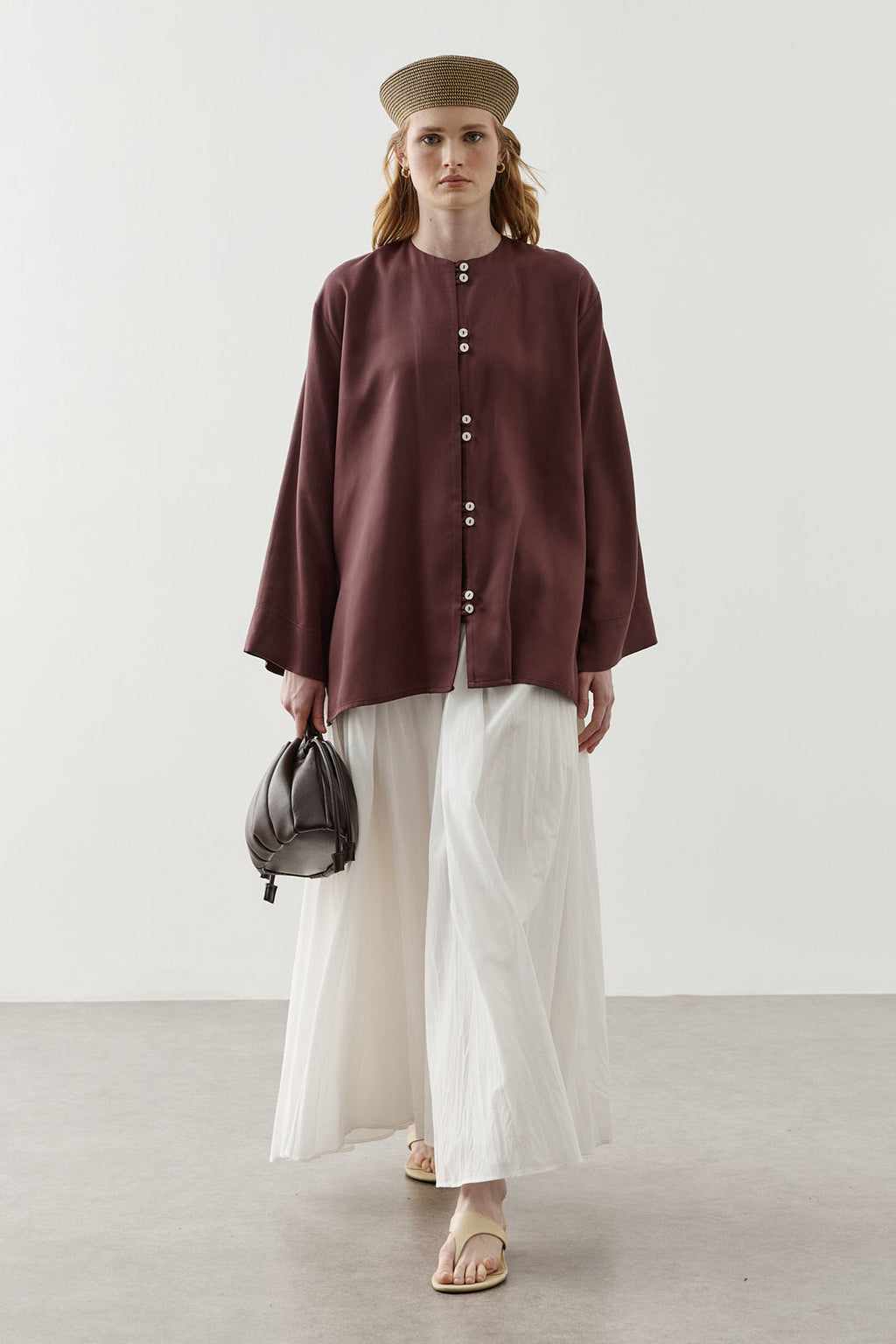 Tencel Tab-Detail Shirt Plum