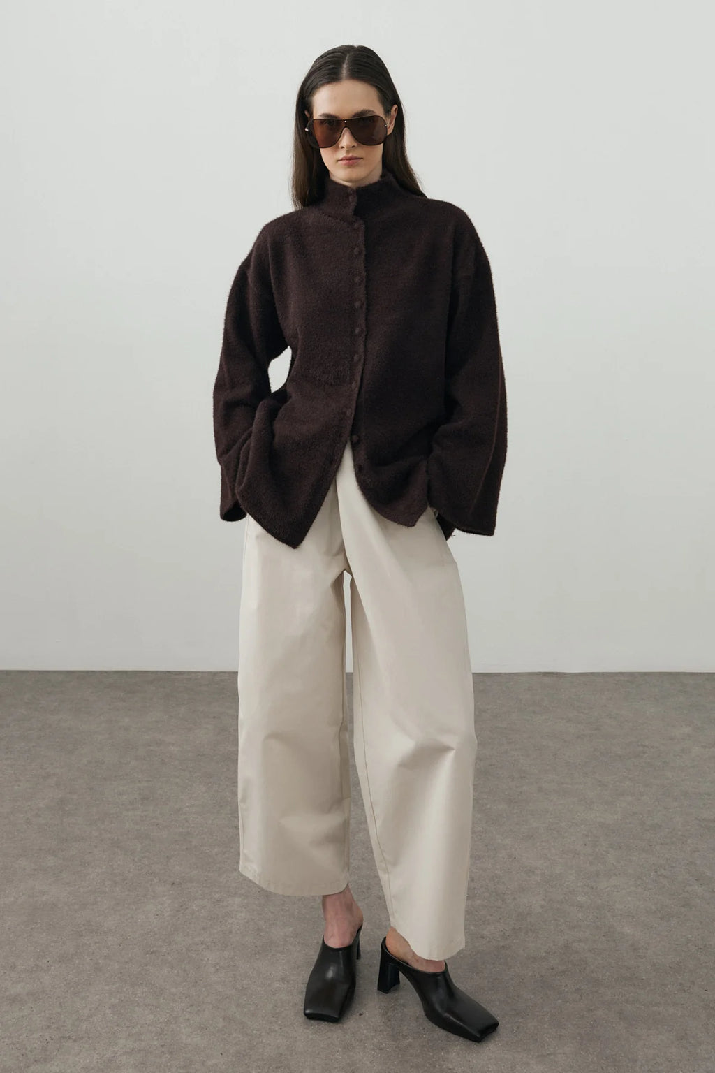 Multi-Button Soft Cardigan Dark Brown