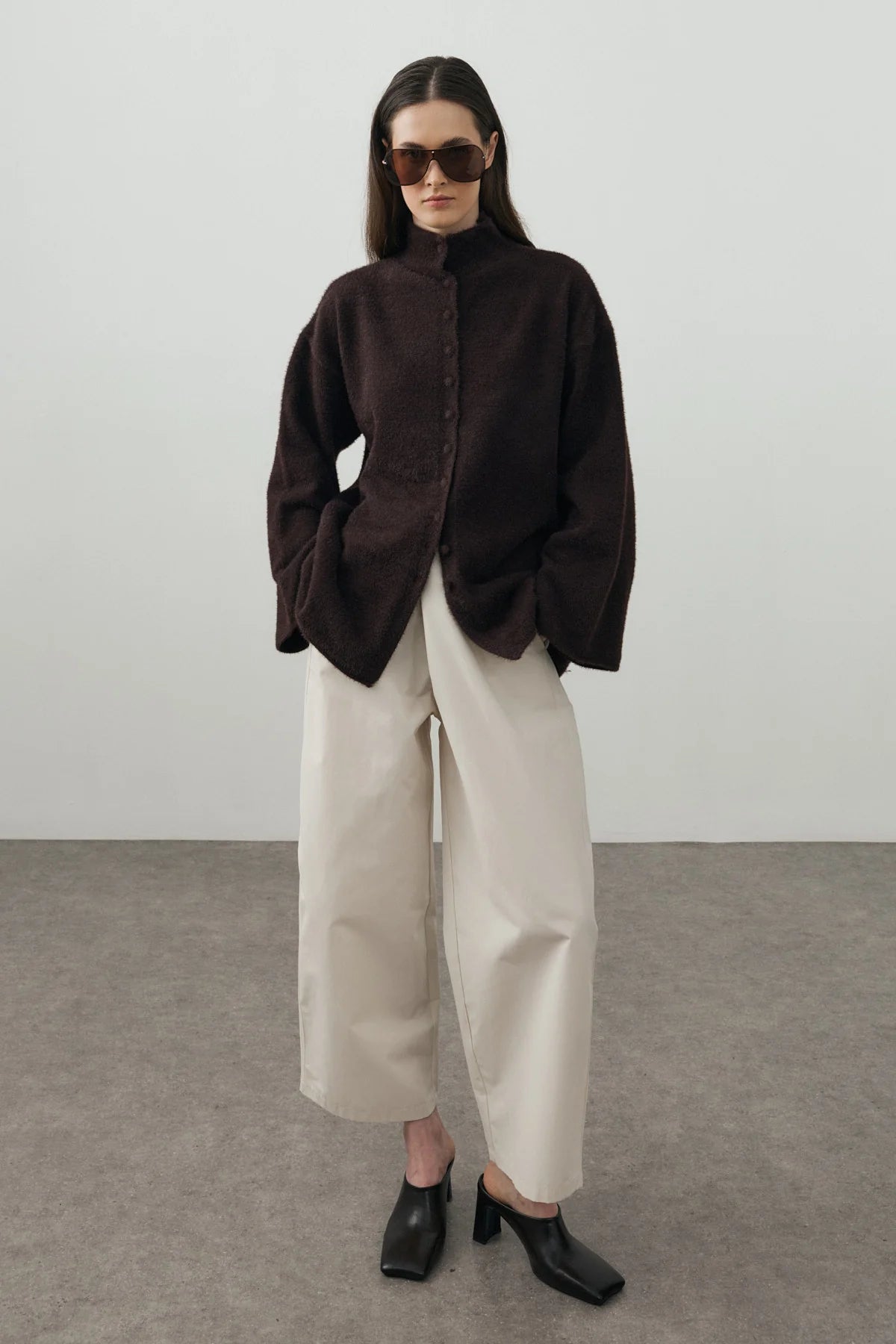 Multi-Button Soft Cardigan Dark Brown