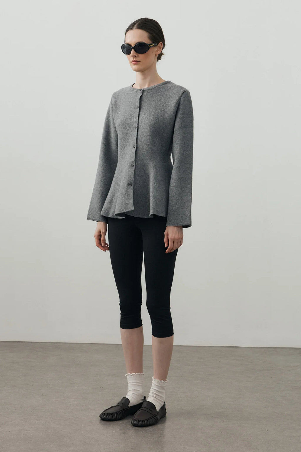 Wavy-Hem Knit Jacket Gray