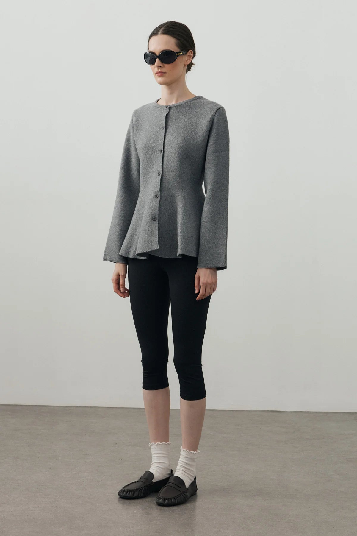 Wavy-Hem Knit Jacket Gray