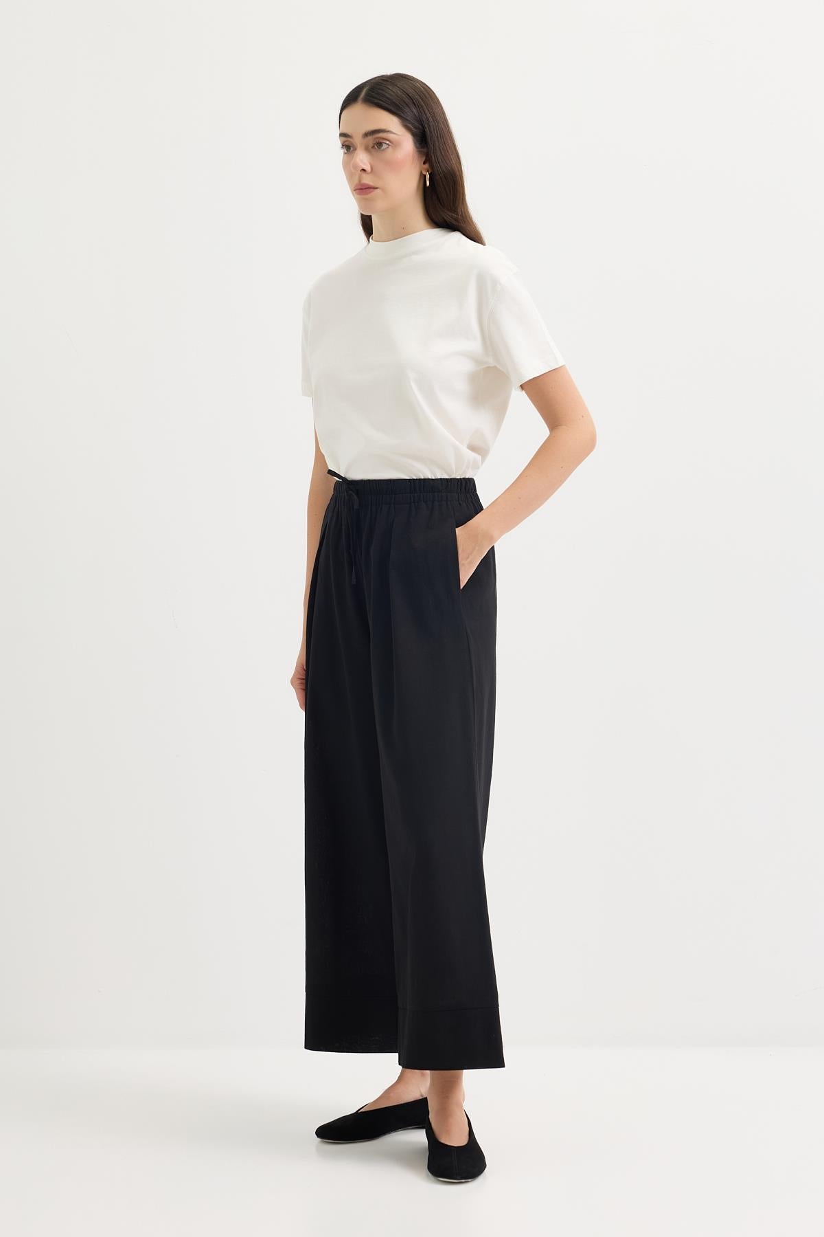 Doren Tie-Waist Linen Pants Black