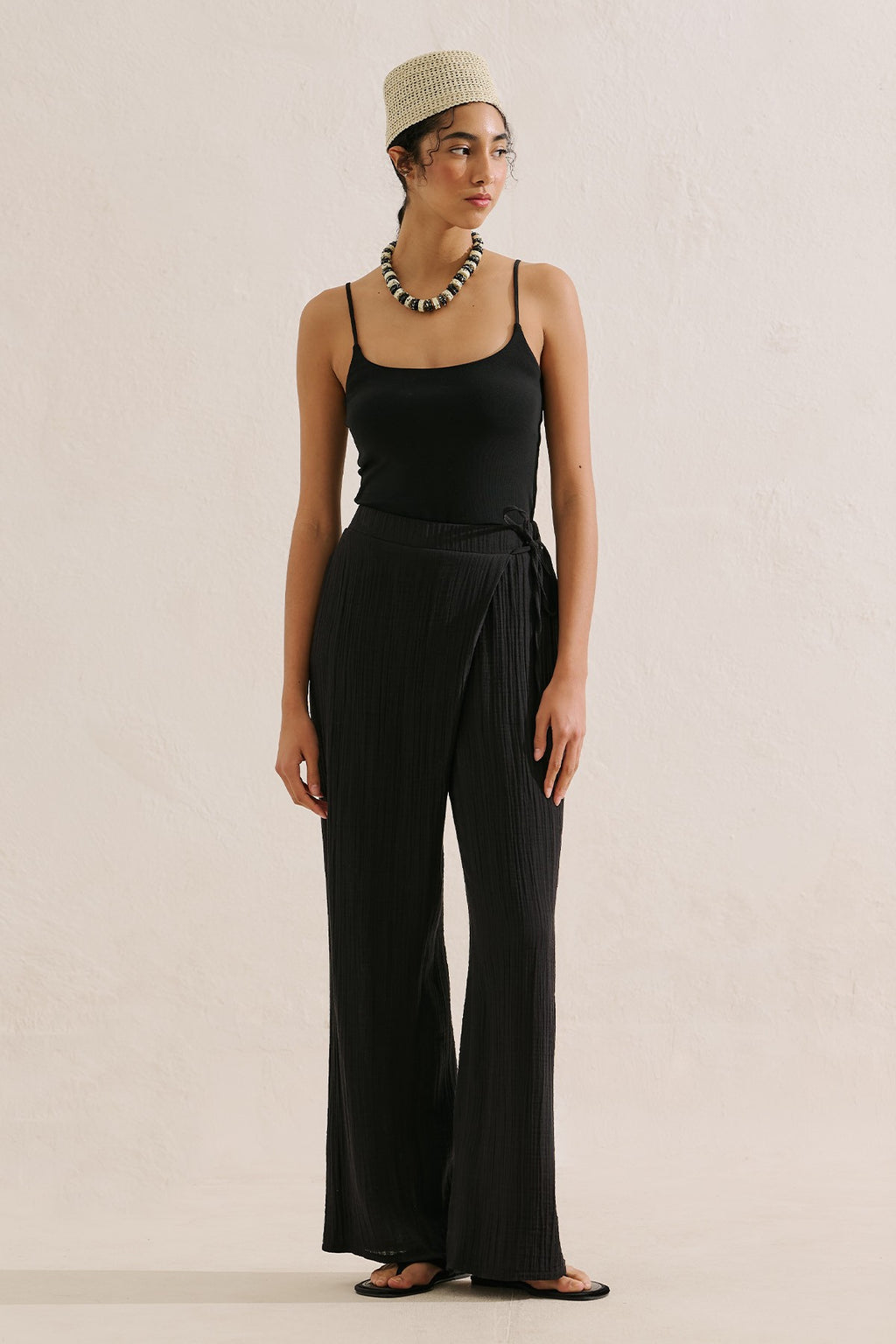 Muslin Wrap-Style Pants Black