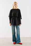 Cape-Style Belted Tunic Black