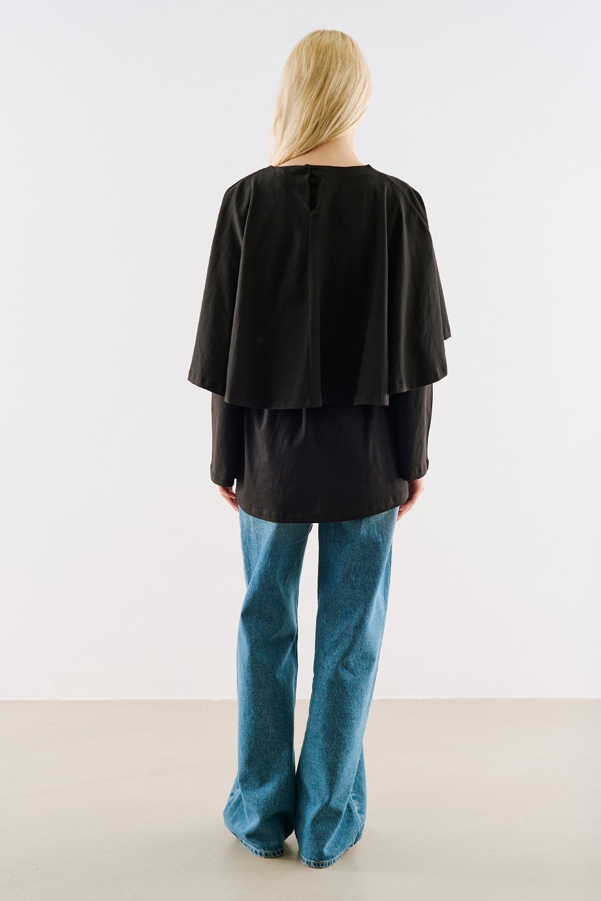 Cape-Style Belted Tunic Black