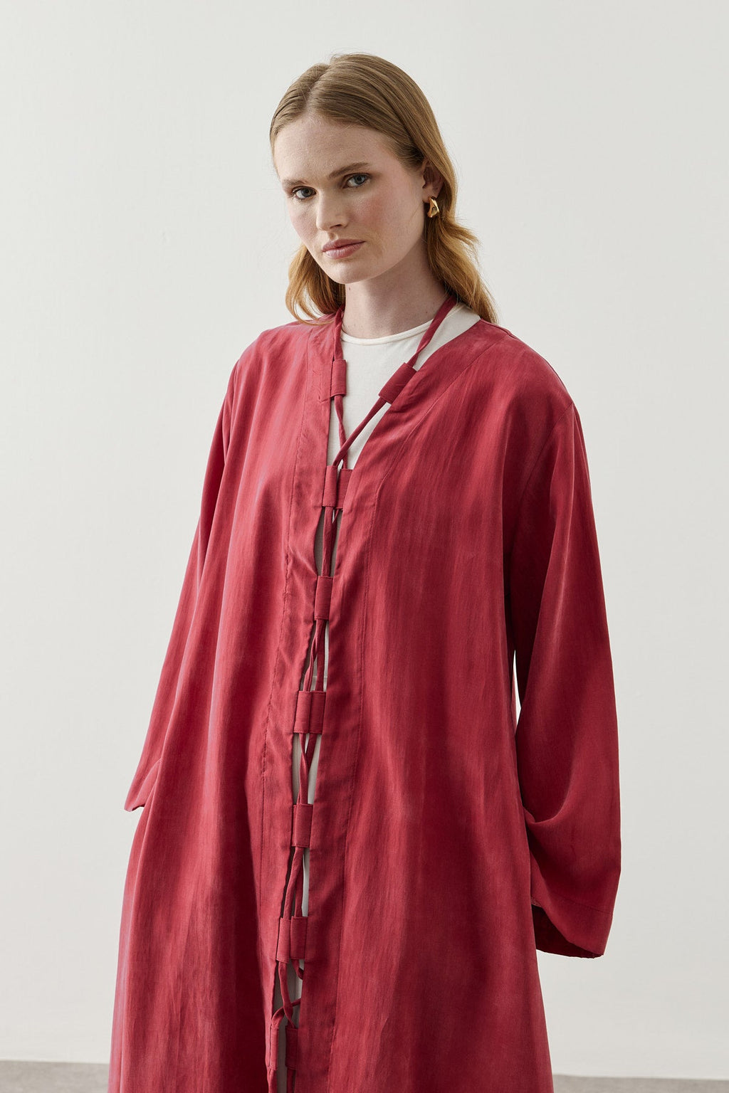 Wide Belt-Loop Kimono Red