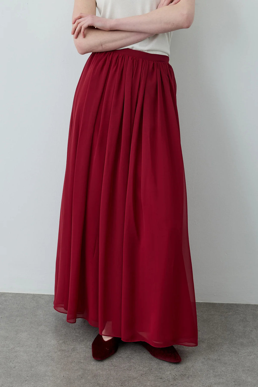 Gathered Draped Maxi Skirt Red
