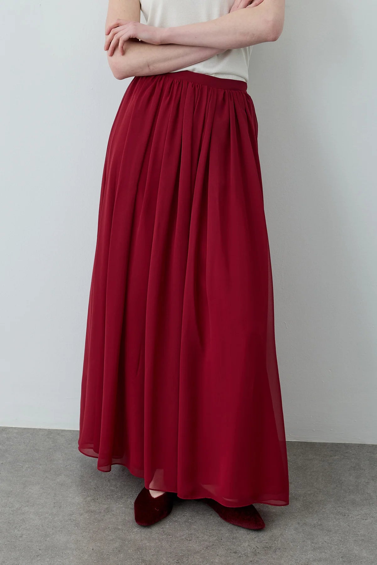 Gathered Draped Maxi Skirt Red