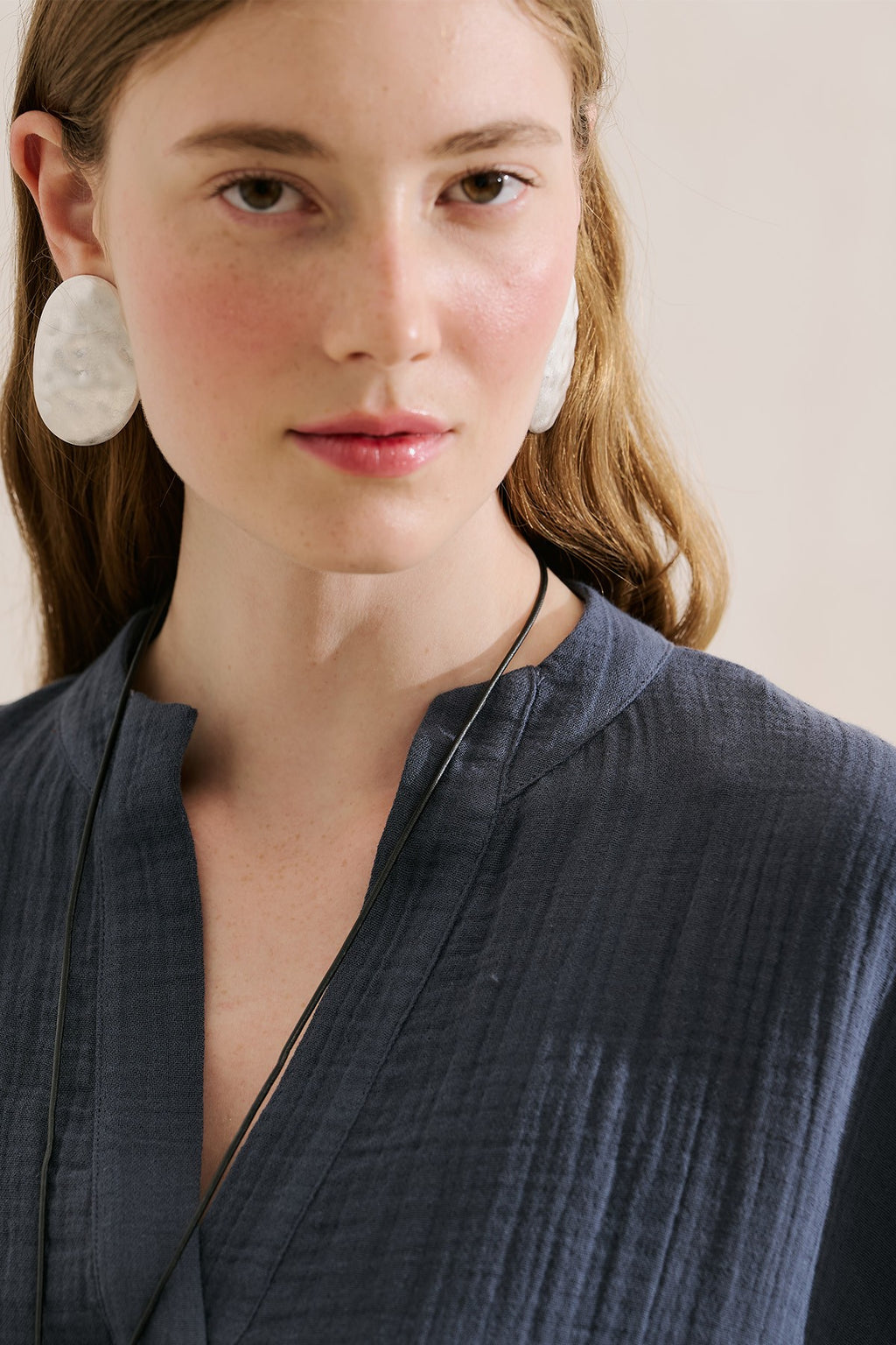 Muslin Wide-Sleeve Blouse Indigo