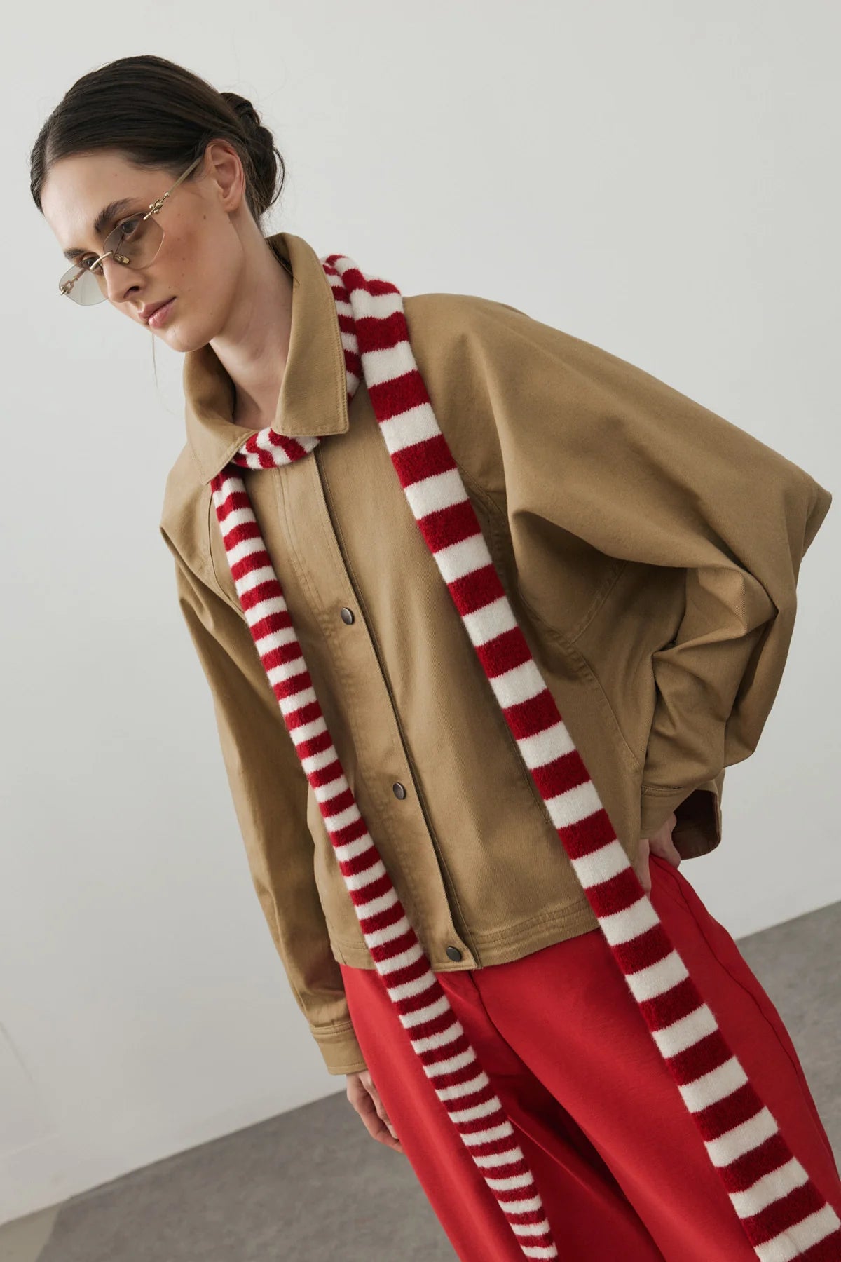 Striped Slim Scarf Red And White