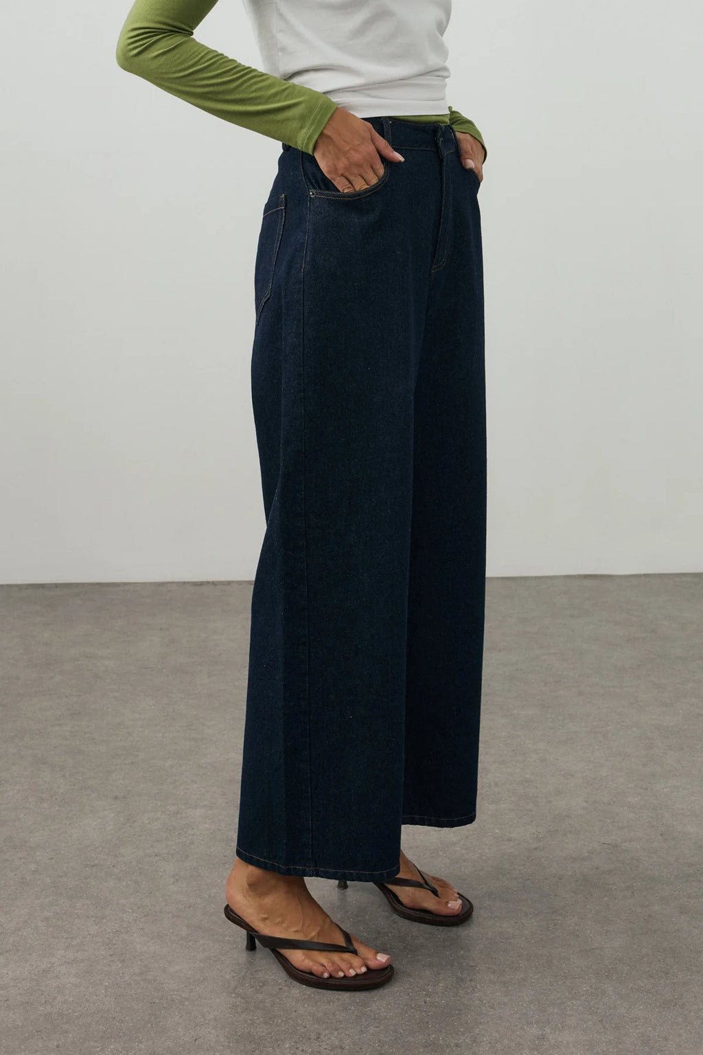 Ankle-Length Relaxed-Fit Denim Pants Dark Blue