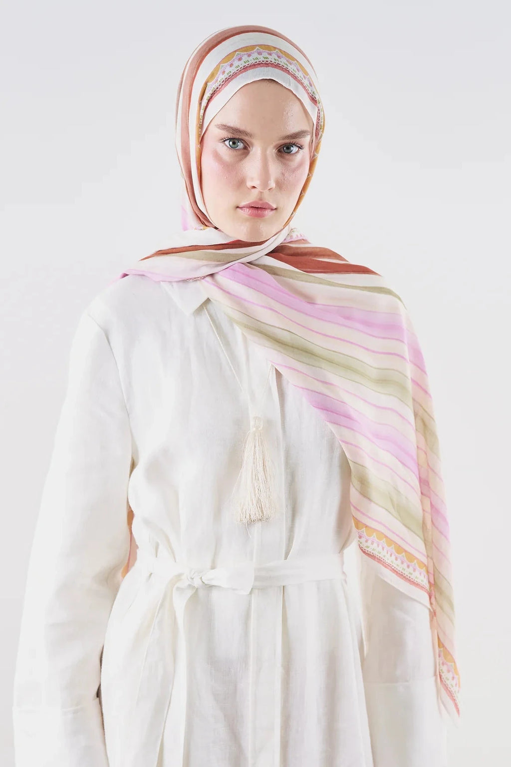 Summer Blocks Ramie Viscose Shawl Lilac & Brown