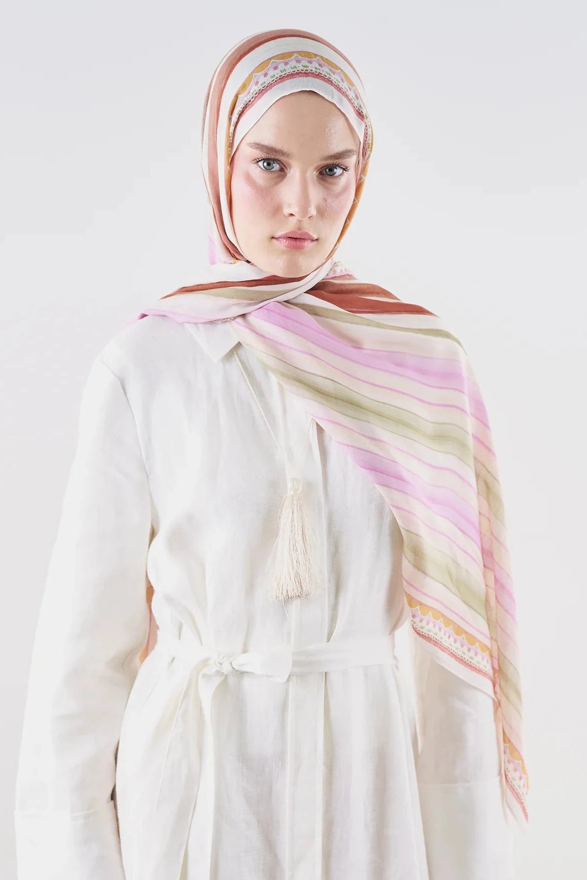 Summer Blocks Ramie Viscose Shawl Lilac & Brown