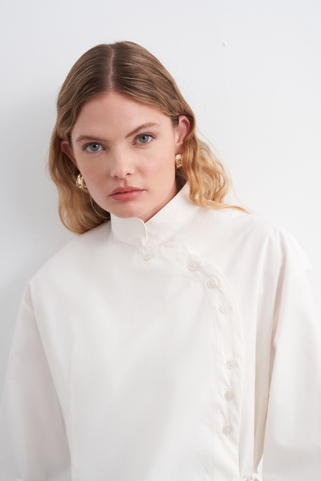 Side-Button Poplin Shirt White