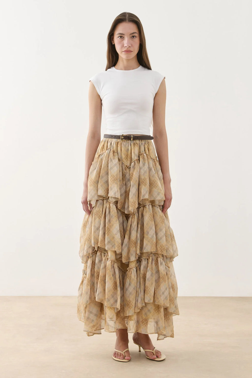 Multi-Panel Plaid Skirt Yellow