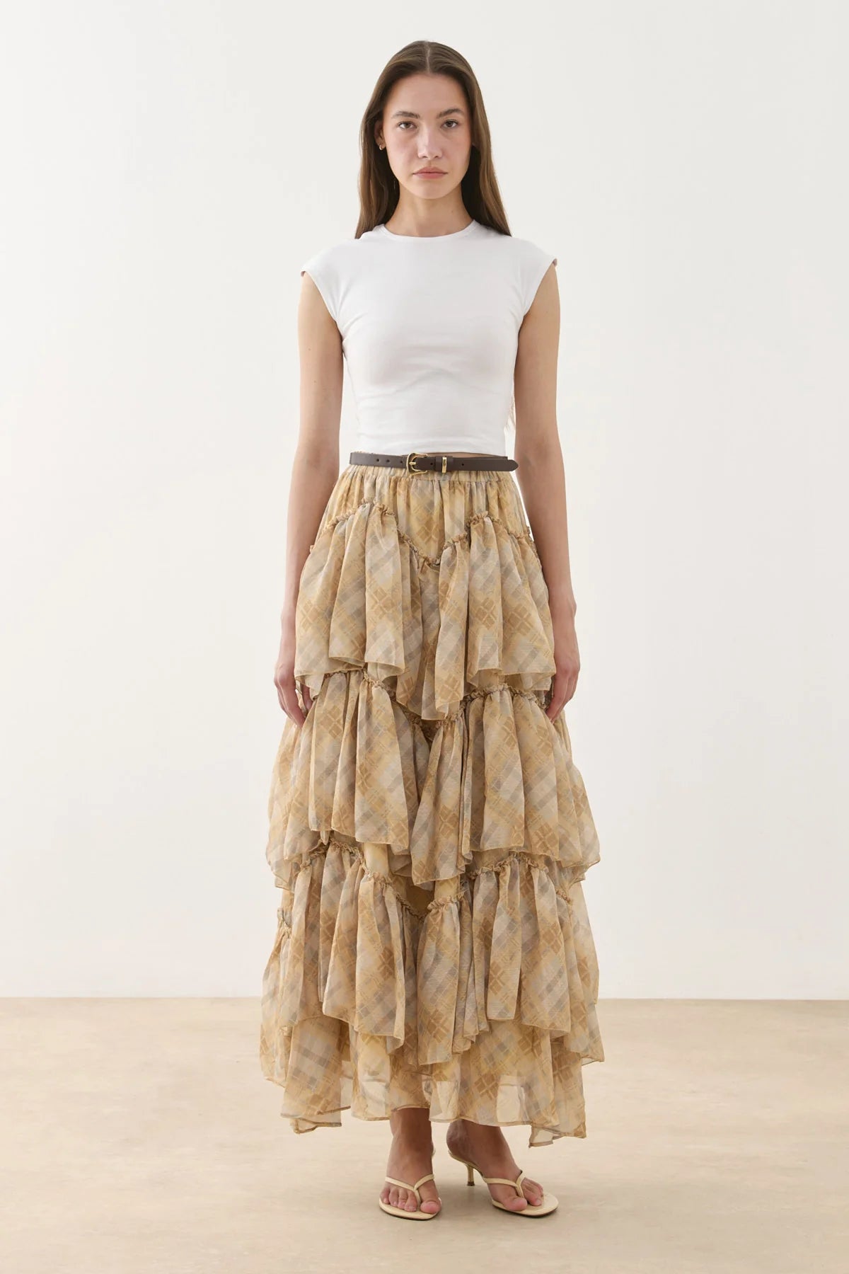 Multi-Panel Plaid Skirt Yellow