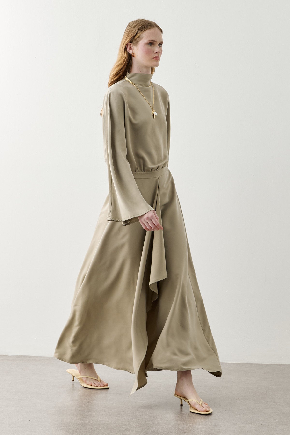 Front Panelled Tencel Dress Olive