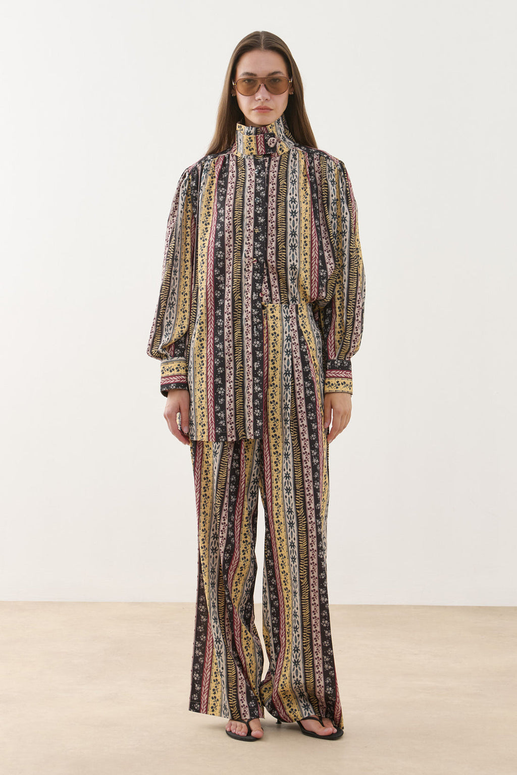 High Collar Patterned Set