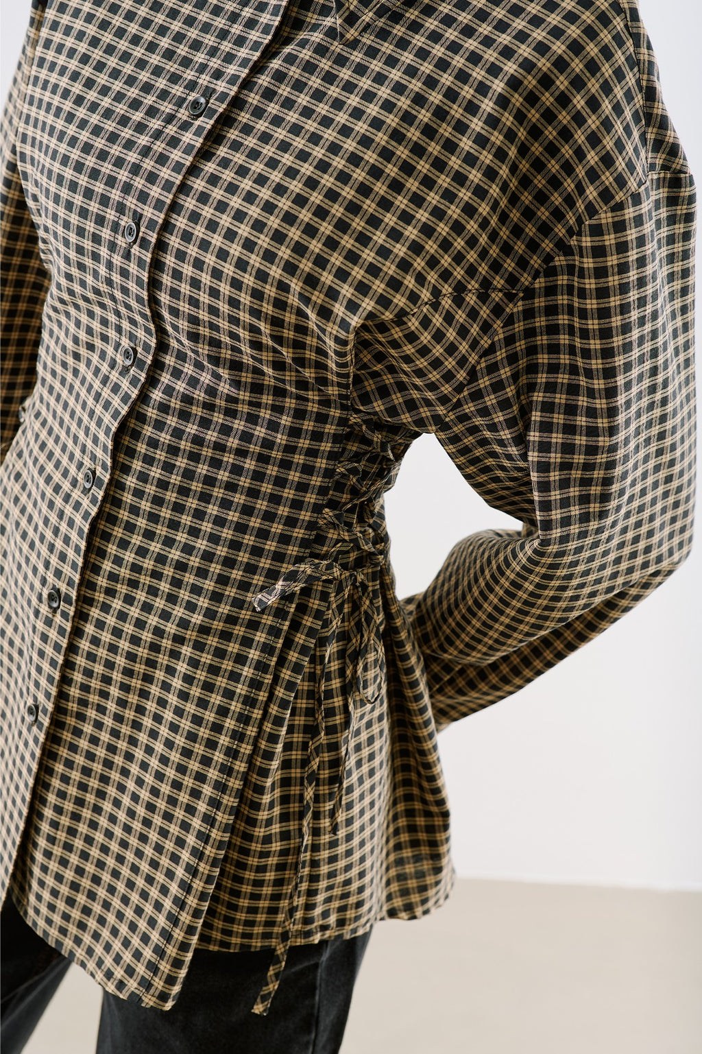 Waist-Tie Detail Shirt Plaid