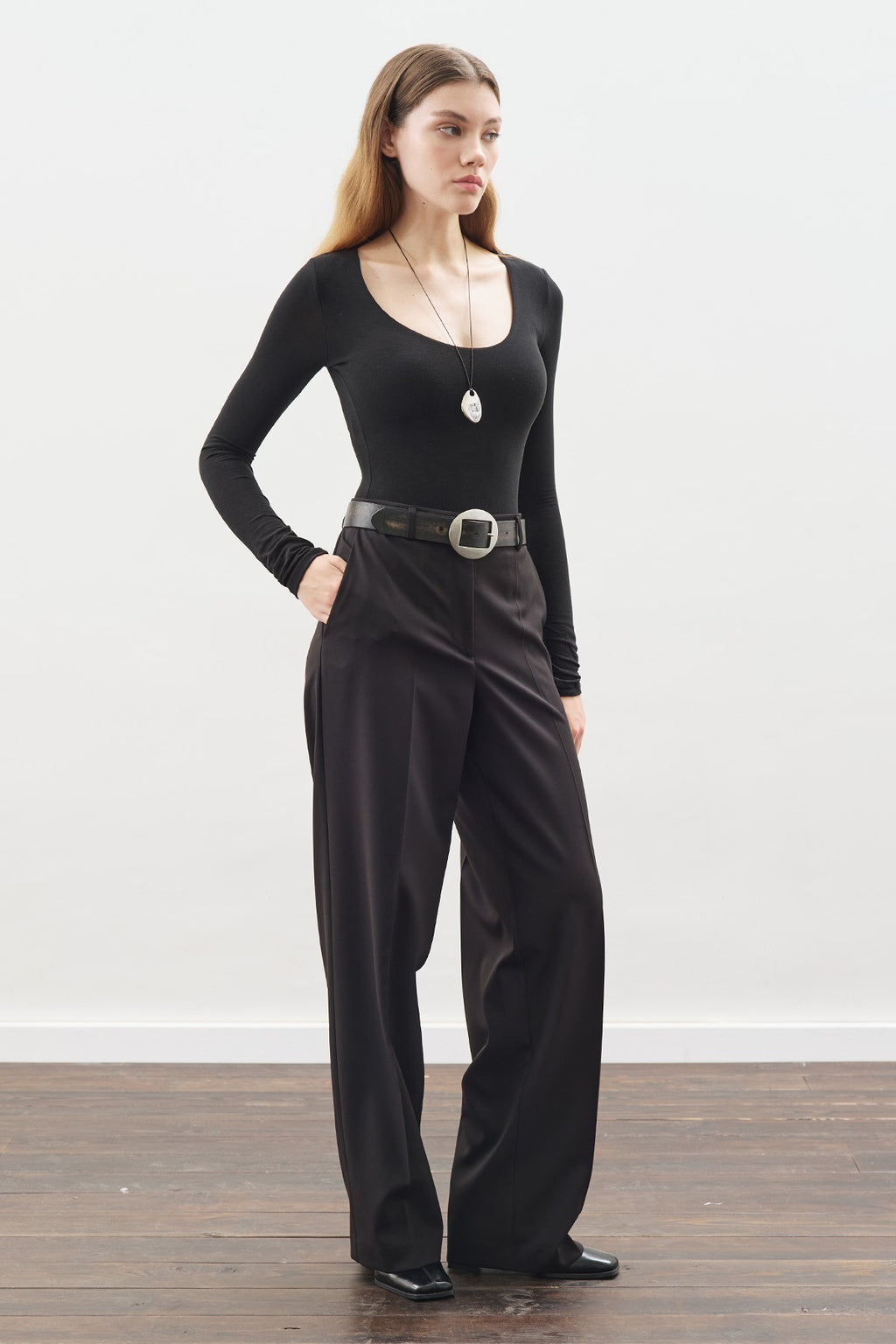 Long-Length Straight-Leg Pants Black