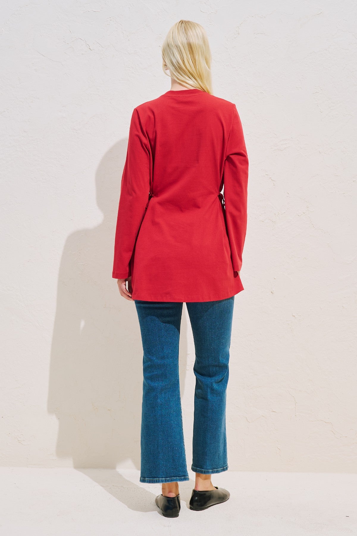 Waist Tie Long Sleeve T-Shirt Red