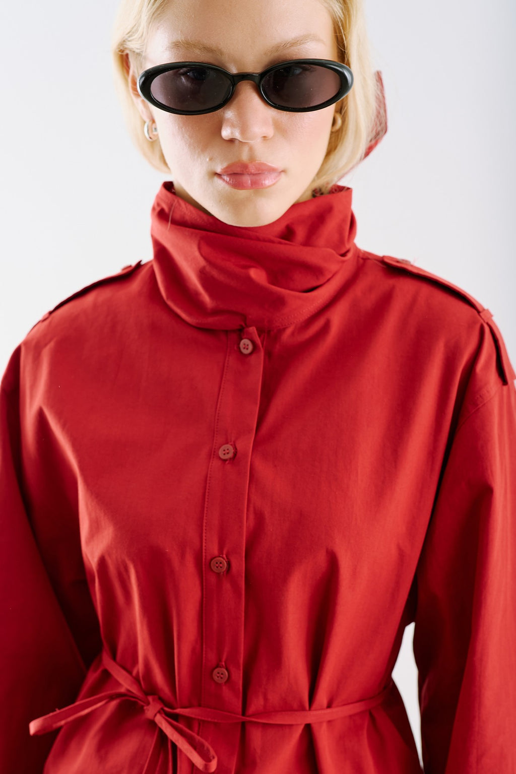 Scarf-Tie Collar Shirt Red