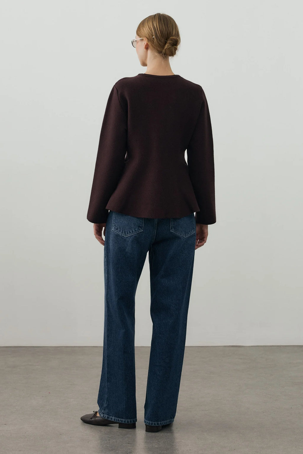 Wavy-Hem Knit Jacket Dark Brown