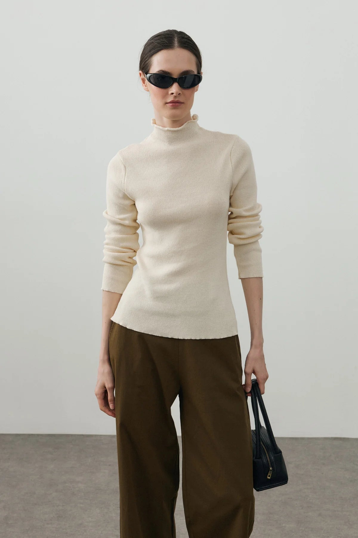 Fine-Ribbed Cotton Knit Bodysuit Cream