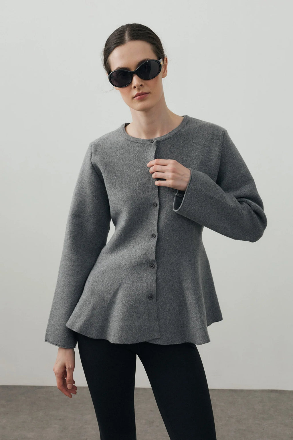 Wavy-Hem Knit Jacket Gray