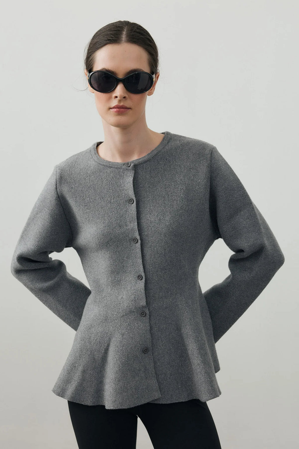 Wavy-Hem Knit Jacket Gray