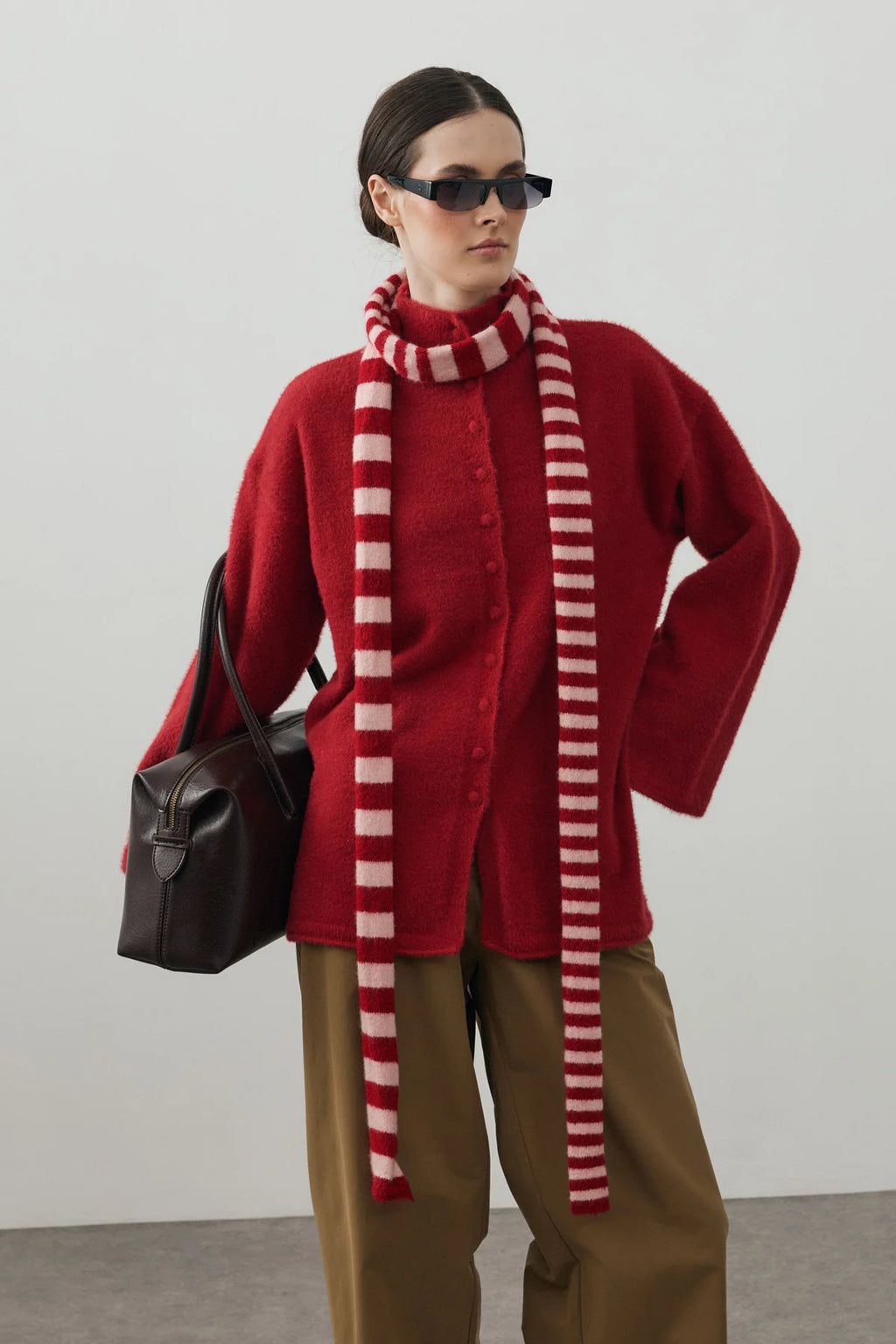 Striped Slim Scarf Pink And Red