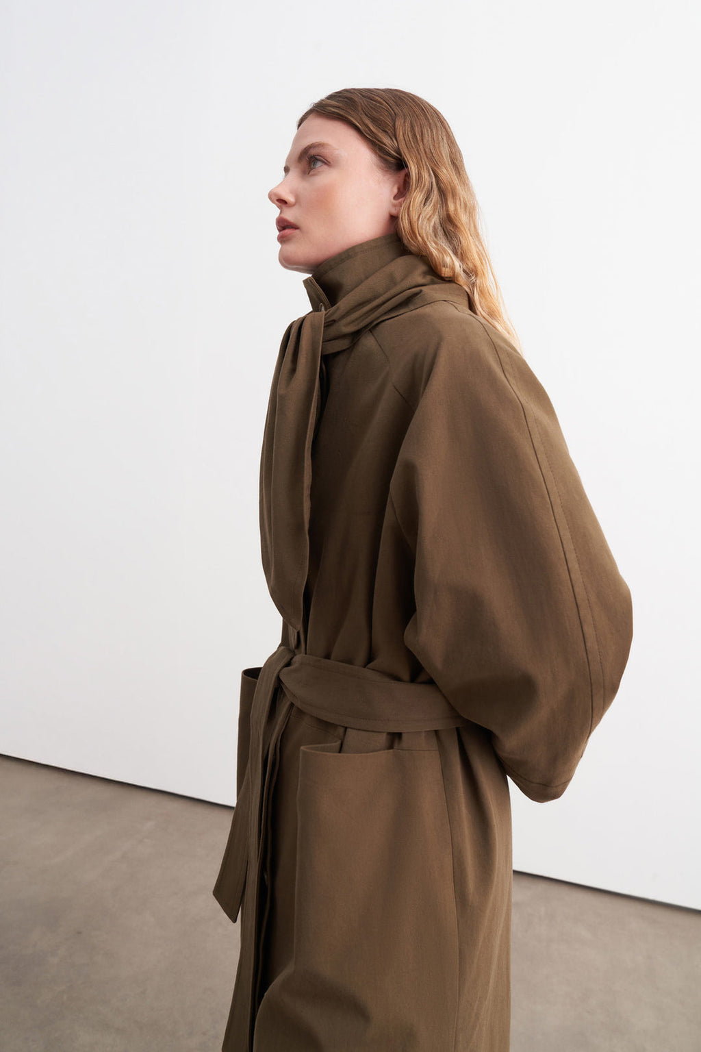 Premium Shawl-Detail Trench Coat Khaki