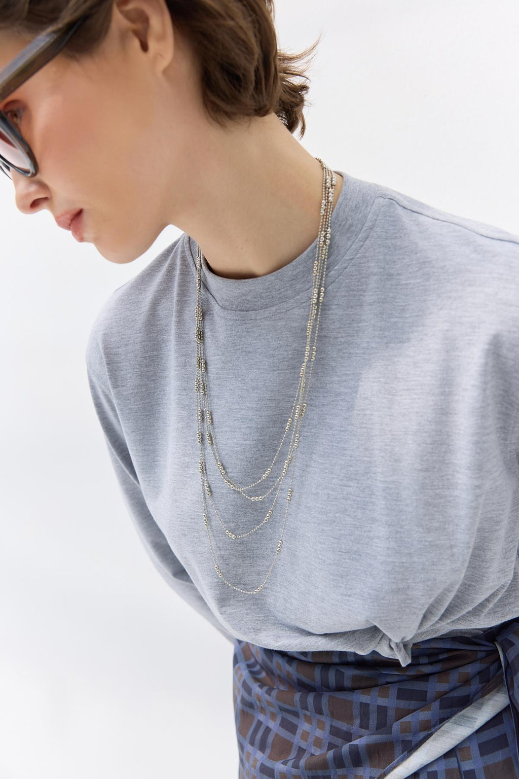 Adjustable Fine Beaded Chain Silver Necklace