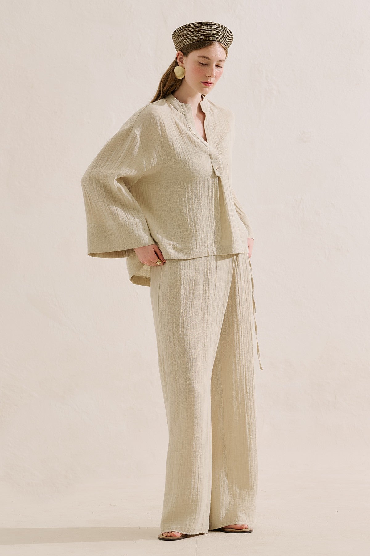 Muslin Wide-Sleeve Blouse Sand